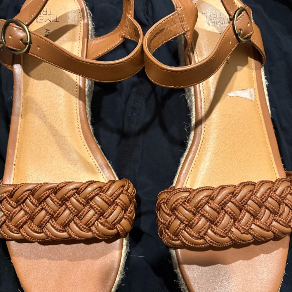Time and Tru Tan Braided Ankle-Strap Sandals